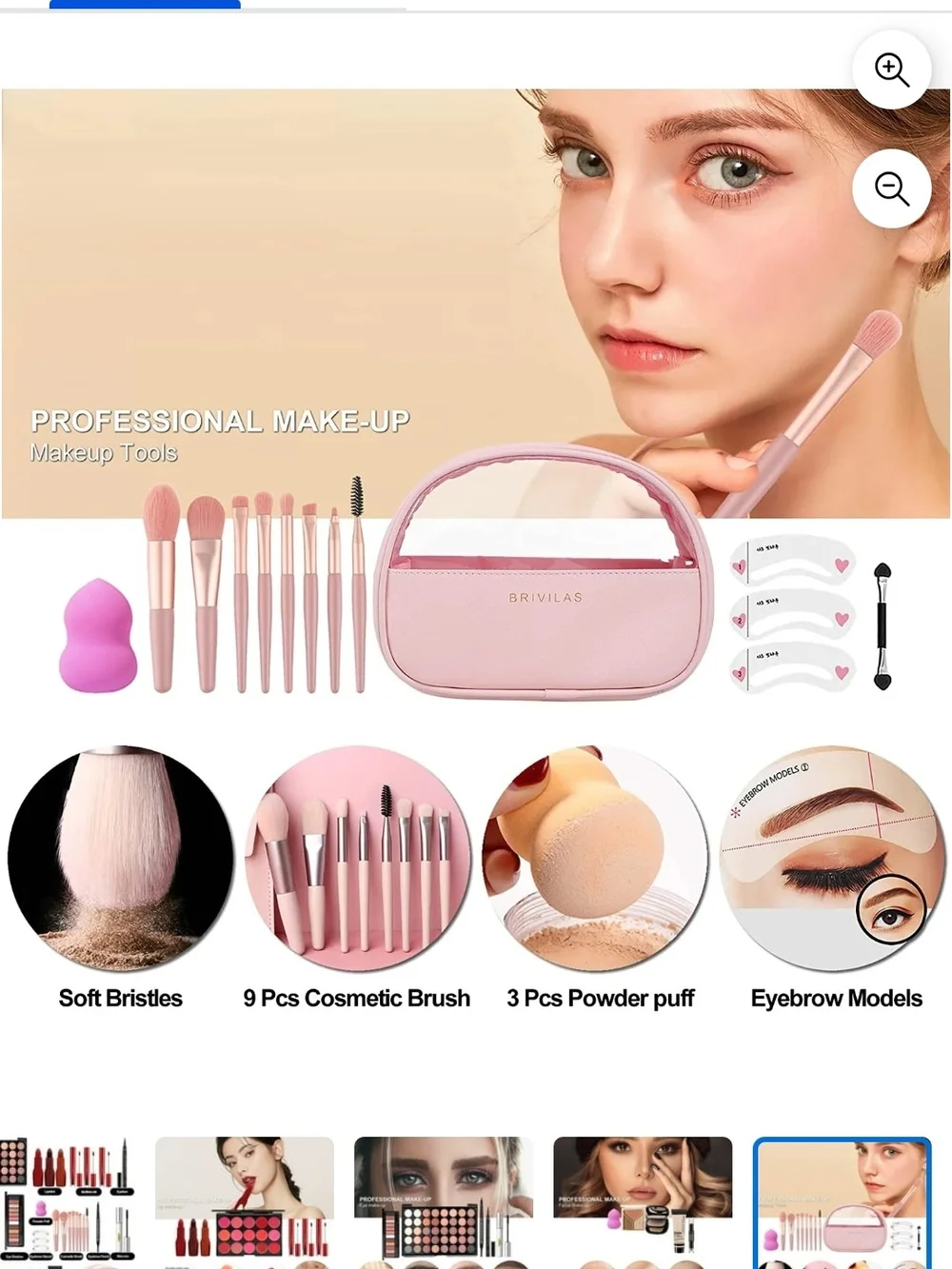 Travel Pink Lipstick and Makeup Set with Brushes & Lip Palette - Women Makeup